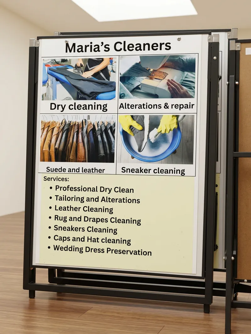 The Maria's Cleaners sandwich board listing services